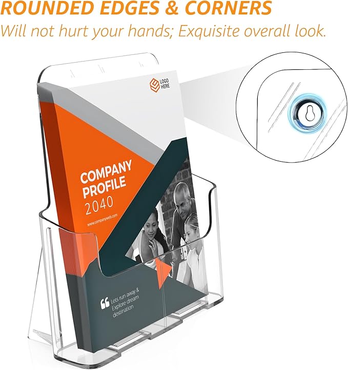 KTRIO Acrylic Brochure Holder 8.5 x 11 inch, Plastic Acrylic Literature Holders Clear Flyer Holder Rack Card Holder, Magazine, Pamphlet, Booklet Display Stand Trifold Holder Desk or Wall Mount 4 Pack