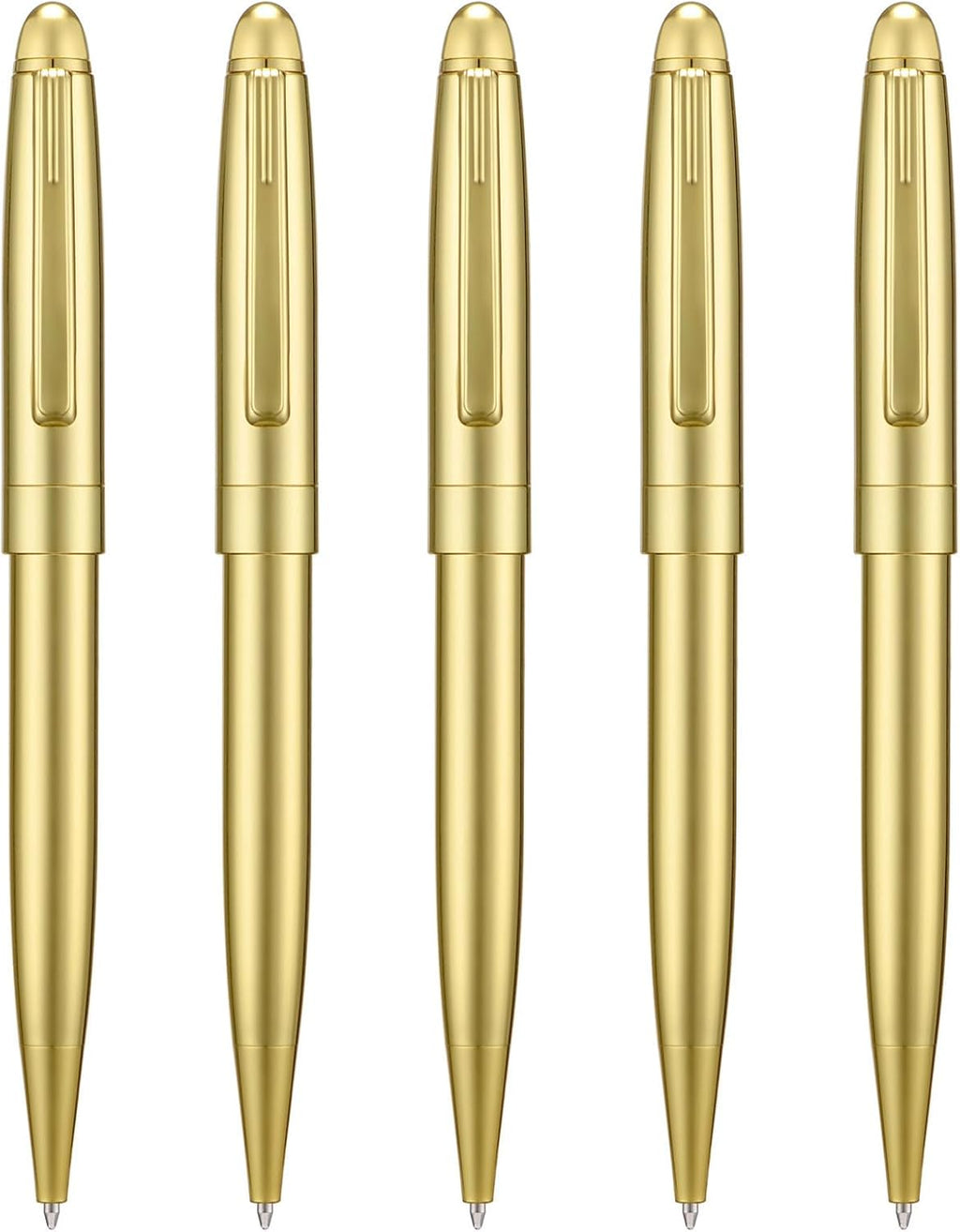 5 PCS Golden Ballpoint Pens with Extra Refills Set, 1mm Medium Point Black Ink, Great Smooth Writing Metal Pen for Business Office Teacher Student Wedding Guest Gift (Gold Trim)