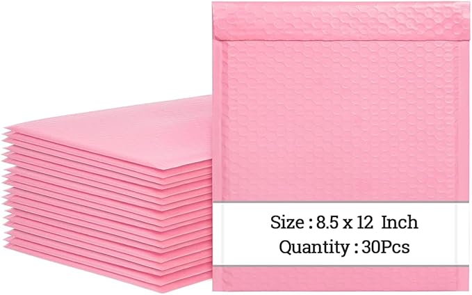 8.5 x 12 Inch Pink Bubble Mailers 30 Pack, Self-Seal Poly Padded Envelope, Waterproof Shipping Bags for Small Business