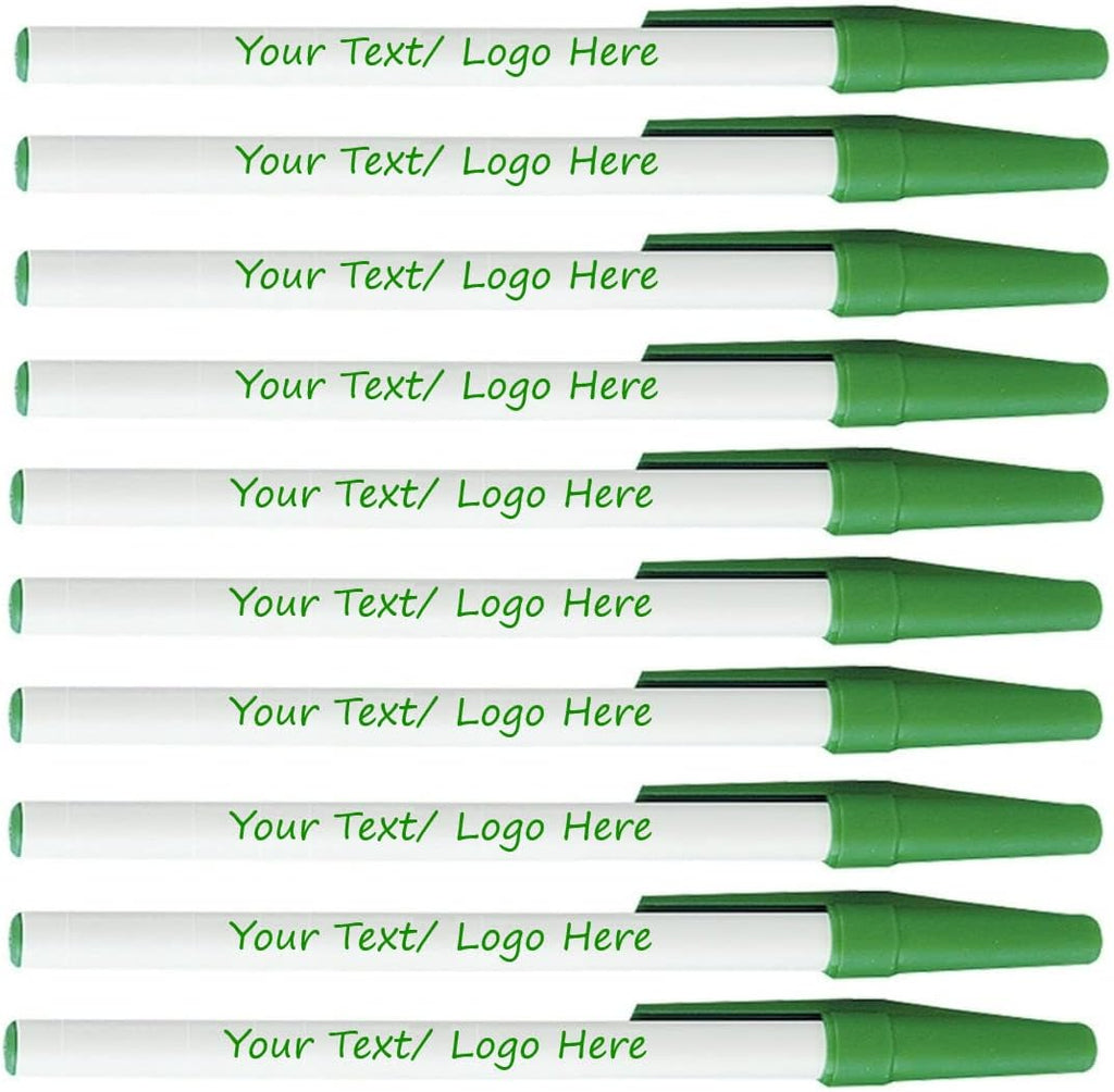 Personalized Stick Pens With your Custom Logo or Text-500 Pack Bulk-for Businesses, Parties, and Events, Custom Printed Slim Ballpoint Pens with Cap, Lime Green, Black Ink