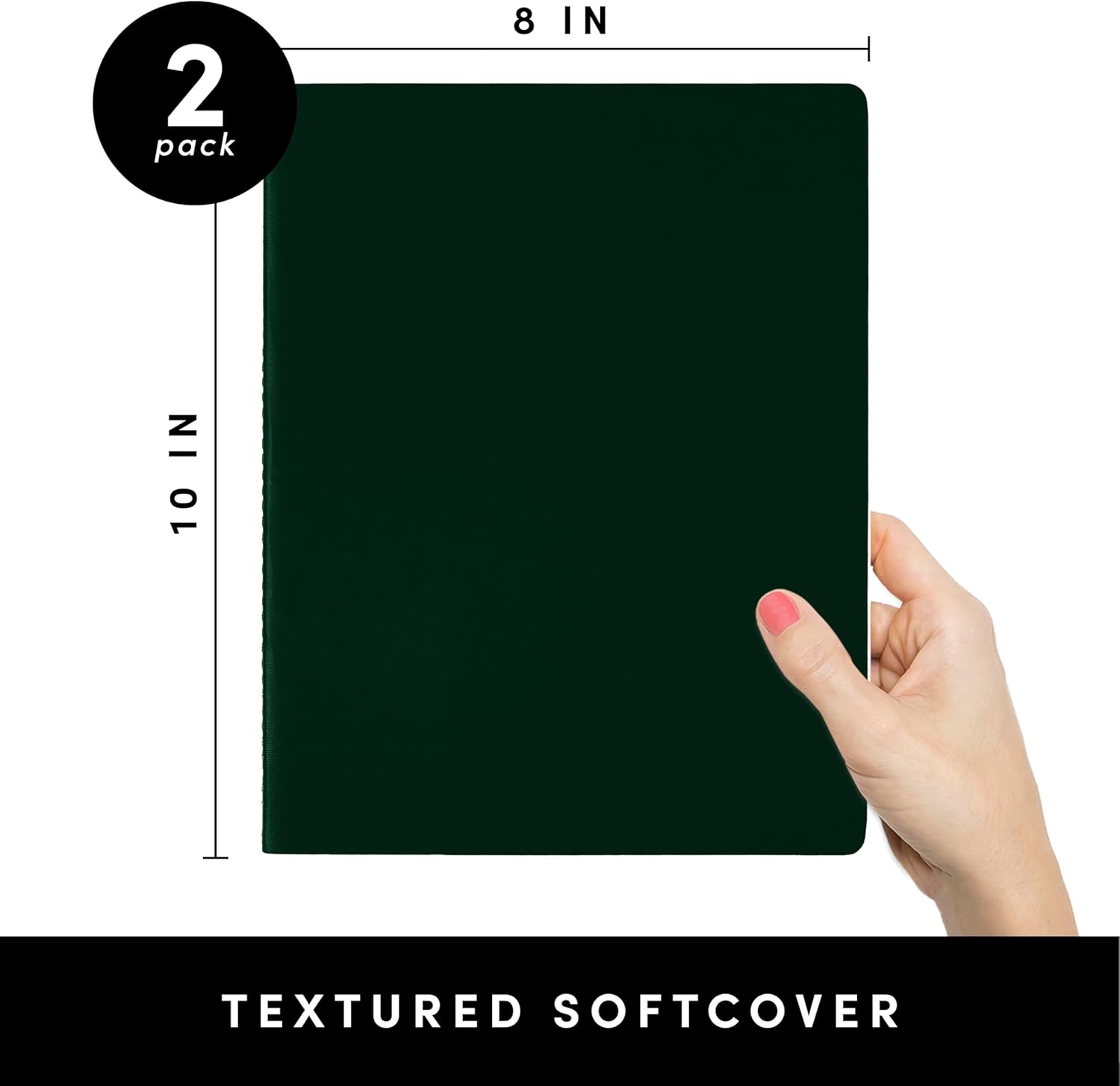 PAPERAGE Soft Cover Blank Journal Notebook, 2 Pack, (Dark Green), 100 Pages, Large 7.5 inches x 9.5 inches, Ideal for Sketch Book, Note Taking & Travel Journal