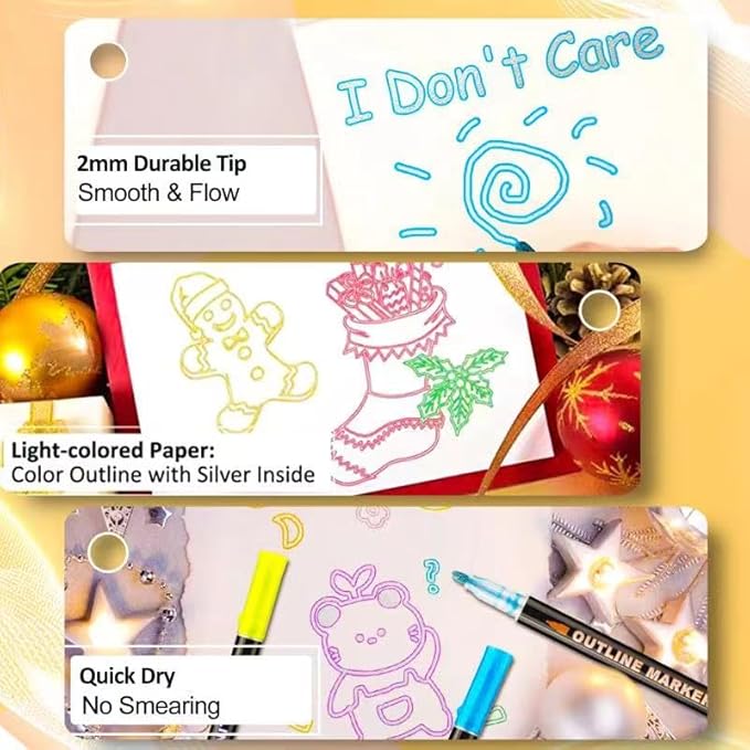 Double Line Outline Markers 36 Colors Super Squiggles Glitter Markers Self Outline Metallic Markers, Shimmer Markers Doodle Drawing Pens for Christmas Greeting Card, Birthday Gift, DIY Art Crafts