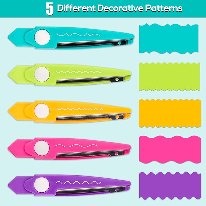 6Pcs/Set Craft Scissors Decorative Paper Edge Scissors With Storage Box Set, 5 Kinds Zig Zag Edges Scissors Great for DIY Projects Paper Card,Photo, Scrapbook,Office School Home Manual (Green)