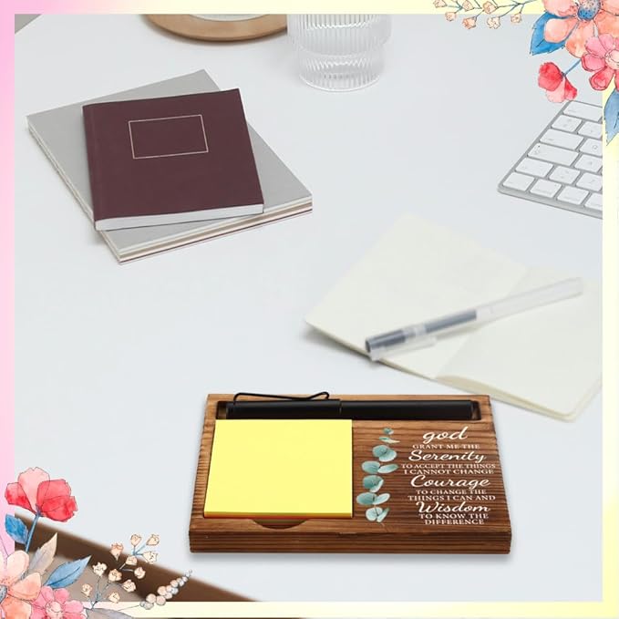 Office Baptism Gift for Boss, Christian Gift for Boss, Sobriety Gift for Boss, Serenity Prayer Gift for Boss, Wooden Sticky Note Holder With Inspirational Quotes,16.5 x 12 x 1.5 cm,XXN47