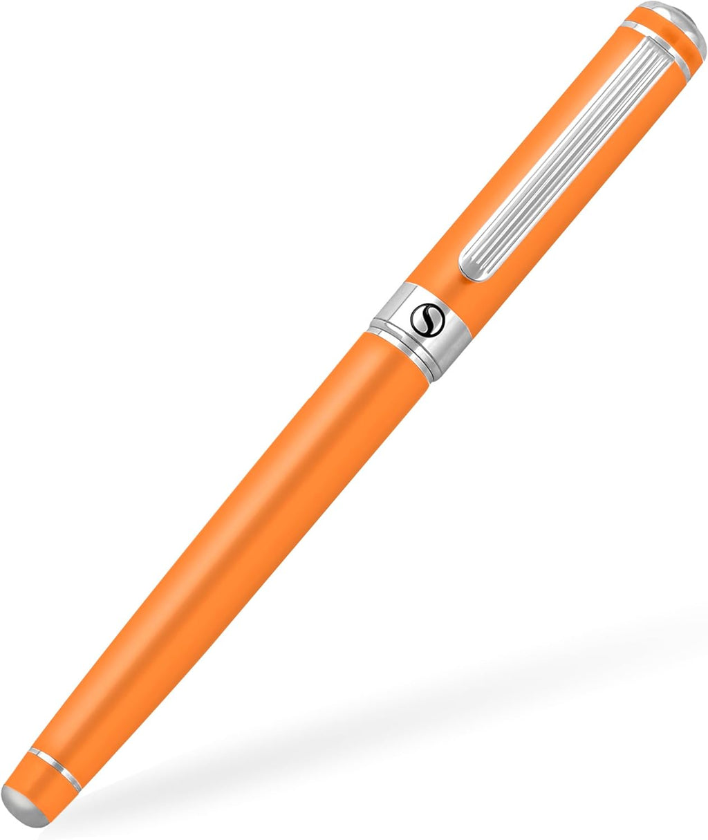 Scriveiner Orange Rollerball Pen - Stunning Luxury Pen With Chrome Finish, Schmidt Ink Refill, Best Roller Ball Gift Set for Men & Women, Professional, Executive Office, Nice Pens