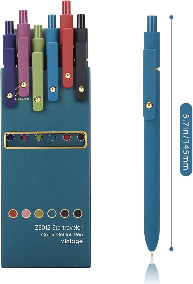 Ddaowanx Colorful Gel Pens, 0.5mm Fine Point Retractable,Multi Colored Pens for Journaling and Sketching, Teacher Must Haves,Teacher School Supplies, Gifts for Women (6Pcs-Vintage Colors)