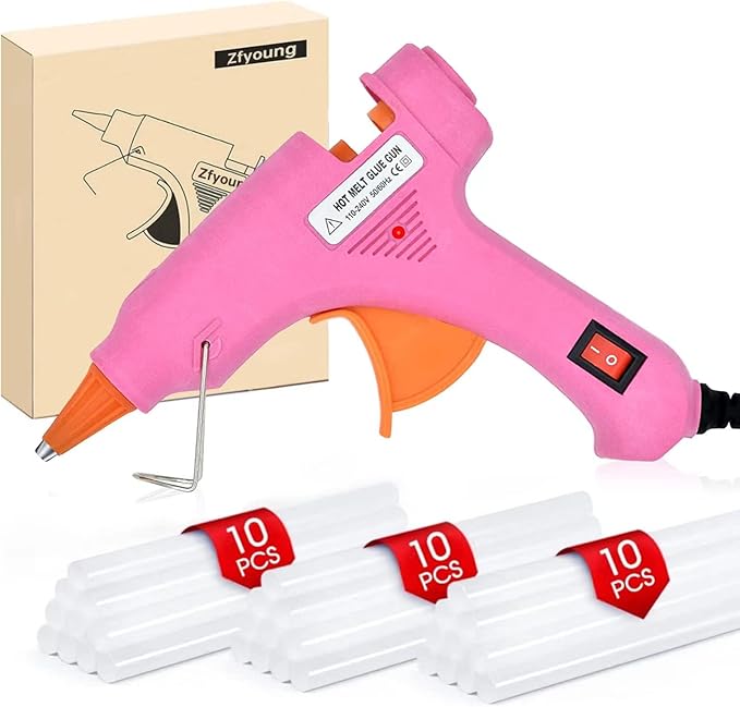 Mini Hot Glue Gun 30pcs Glue Stick Hot Glue Gun Set for Quick Fix Artist DIY Art Home 20w Pink