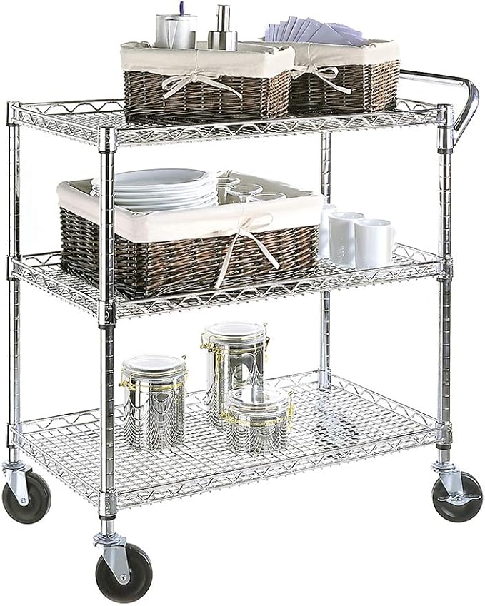 Seville Classics 3-Tier UltraDurable Commercial-Grade NSF-Certifed Service Utility Storage Cart, 34" W, Chrome (1 Pallet of 34 Packs)