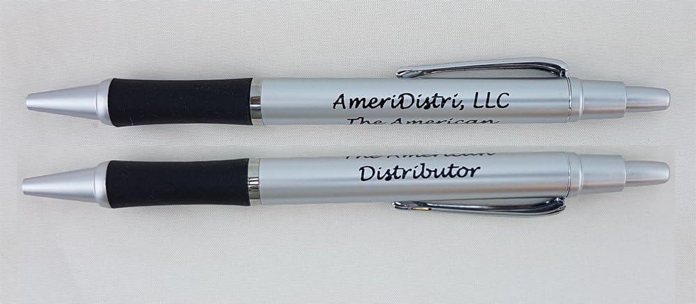 ezpencils - Personalized - Elegant Tip and Click Silver Accents on Silver Solid Color Body and Black Grip - Bullet Ballpoint Pens - 12 pkg - ** FREE PERZONALIZATION **