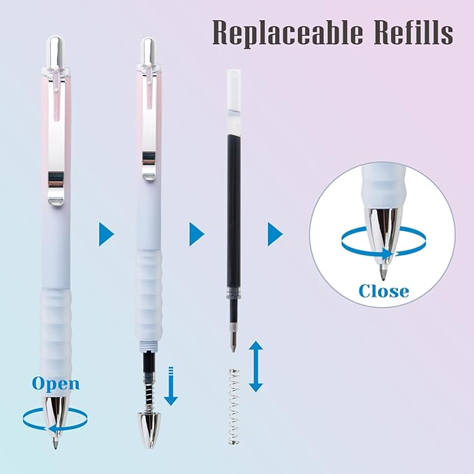 Gel Pens Medium Point 0.7mm Black Ink Gel Pen Retractable Cute Pens for Smooth Writing School Office Supplies, Pack of 12