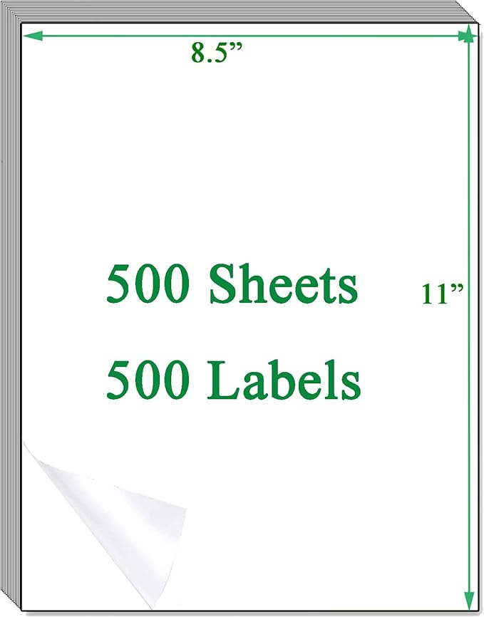OausTect Full Page Labels 8.5 X 11 Sticker Paper for Laser & Inkjet Printer Printable Permanent Adhesive Mailing Shipping Address Label, Matte White, 500 Sheets -500 Labels (8165/5165)