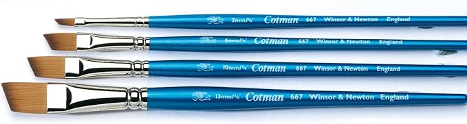 Winsor & Newton Cotman Short Handle Brushes, Set of 5, (Round 1 & 5, Rigger 3, Angled 1/8", Fan 2)