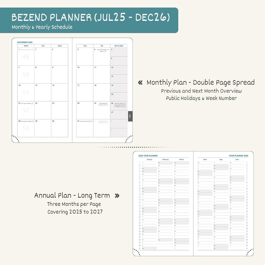 BEZEND Pocket Planner 2025-2026 Weekly and Monthly, 3.5" x 6" Academic Planner (Jul 25-Dec 26) 18-Month Mid-Year Calendar Book, Storage Pocket, Pen Holder, PU Leather Hardcover - Orange