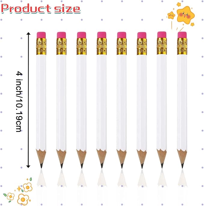 Adhere 25pcs Golf Pencils with eraser Hexagon Wooden Pencils Graphite 2B for Golf Event Scoring,Classroom,Wedding,Company Meetings,Pew, Pocket (white)