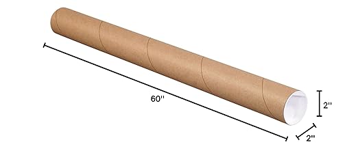 BOX USA BP2060K Mailing Tubes with Caps, 2" x 60", Kraft (Pack of 50)