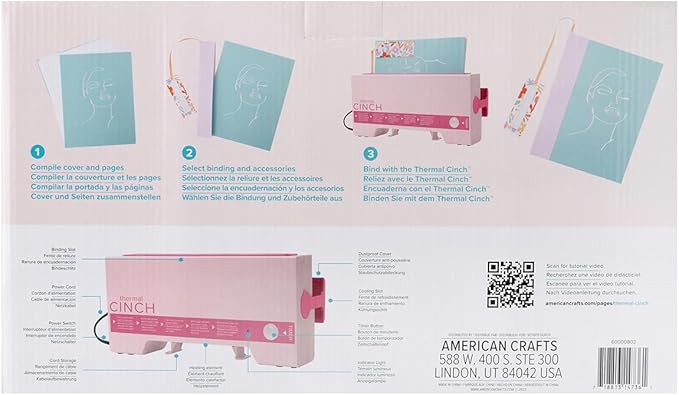 We R Memory Keepers Thermal Cinch Binding Machine Pink 12 Inch, Includes Thermal Book Binding Machine, Book Spines, and Clips, Create DIY Journals, Notebooks, Scrapbooks, Photo Books, and Documents