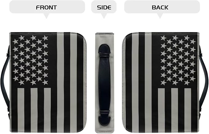 Lotusorchid American Flag Printed Leather Bible Cover for Women Size Large Bible Case with Handle and Zipper, Church Protector Bible Bags