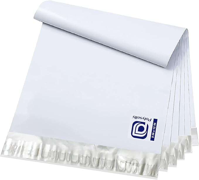 POLYSELLS 1000 pcs 9x12 Inches White x Silver Poly Mailers Shipping Envelopes, Strong Adhesive Sealing, Waterproof, and Tear-resistant Postal Mailing Bags for Clothing, Books, and Accessories