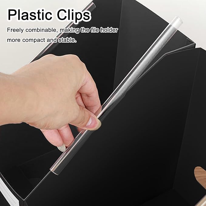 SAYEEC Black Plastic Magazine File Holder, 3 Pack Foldable Folder Holder with Labels, Vertical File Paper Organizer Magazine Storage Box Rack Book Bins for Desk, Shelves, Classroom, Office, Home
