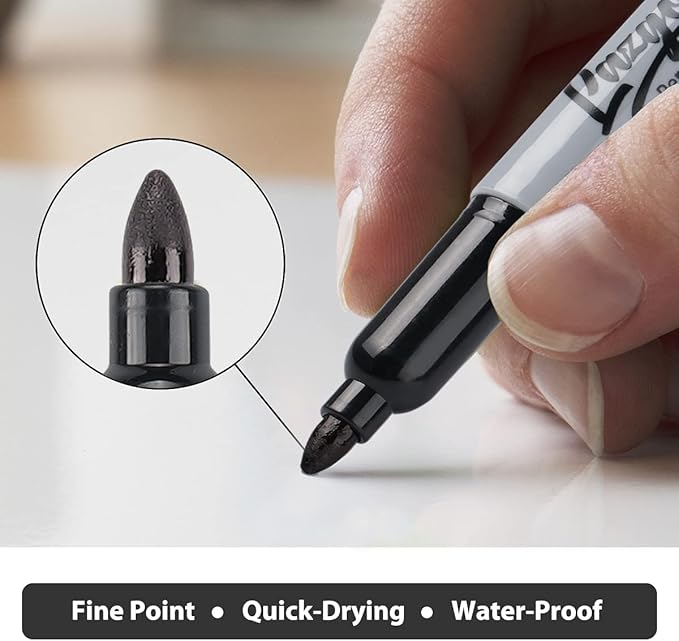 Permanent Markers Bulk, 32 Pack Black Permanent Marker Set, Fine Tip, Waterproof Markers, Premium Smear Proof Pens, Waterproof, Quick Drying, Office Supplies for School, Office, Home