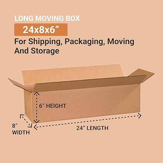 AVIDITI 24x8x6 Long Corrugated Boxes, Long, 24L x 8W x 6H, Pack of 25 | Shipping, Packaging, Moving, Storage Box for Home or Business, Strong Wholesale Bulk Boxes