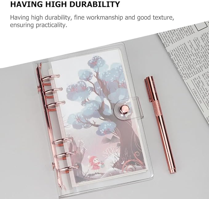 LALAFINA 3pcs Rose Gold Hand Book 6- Ring Binder Covers A5 Transparent Binder Cover Binder Cover Snap Button Clear Journal Binder Cover A5 Binders Students Supplies The Album Loose Leaf PVC