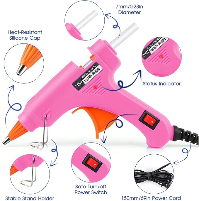 Mini Hot Glue Gun 2-Pack Blue Pink 35pcs Hot Glue Sticks for Quick Fix Artist DIY Art Home 20w