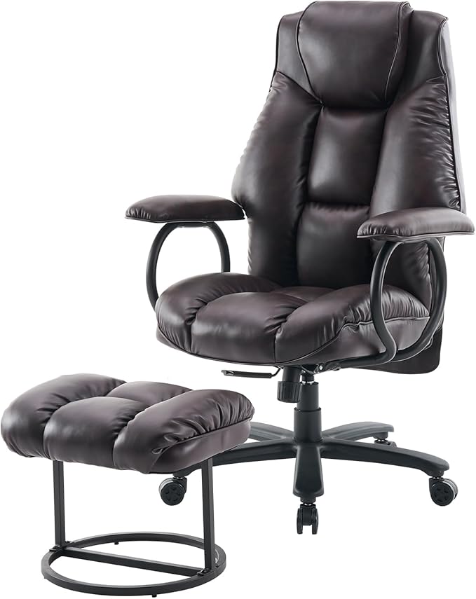 Office Chair Big and Tall, High Back Home Office Chair 400 lbs, Executive Chair, Desk Chair, Ergonomic Office Chair with Padded Armrest, Swivel Computer Chair PU Leather (Dark Brown)