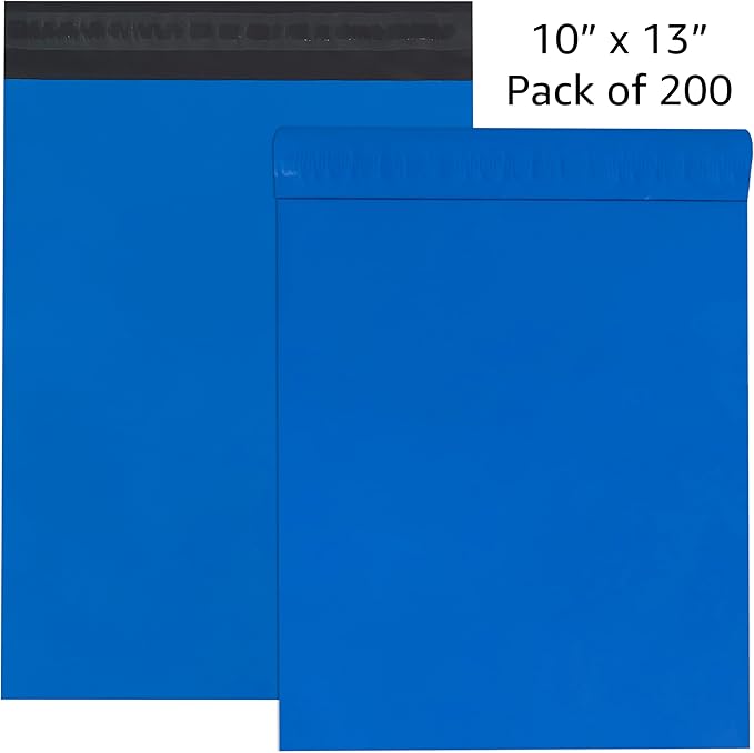 Colored Poly Mailers Pack of: Be creative with your packaging with Colored mailers (Blue, 10" x 13" pack of 200)