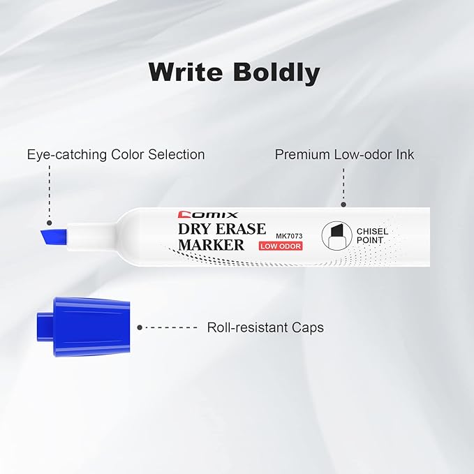 Comix Low Odor Dry Erase Markers, Chisel Tip White Board Markers, 36 Bulk 4 Colors Thick Markers for Kids Teachers