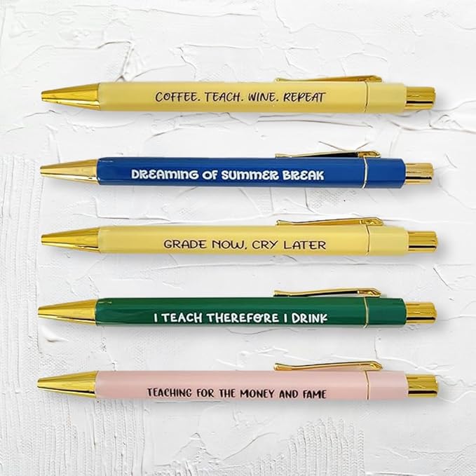 Funny pens,5-Count,Black Ink,Medium Nib 1.0mm,Funny Office Gifts for Coworkers,Personalized Pens Vibrant Funny Quotes Swear Word Daily Pen (Teacher Pens)