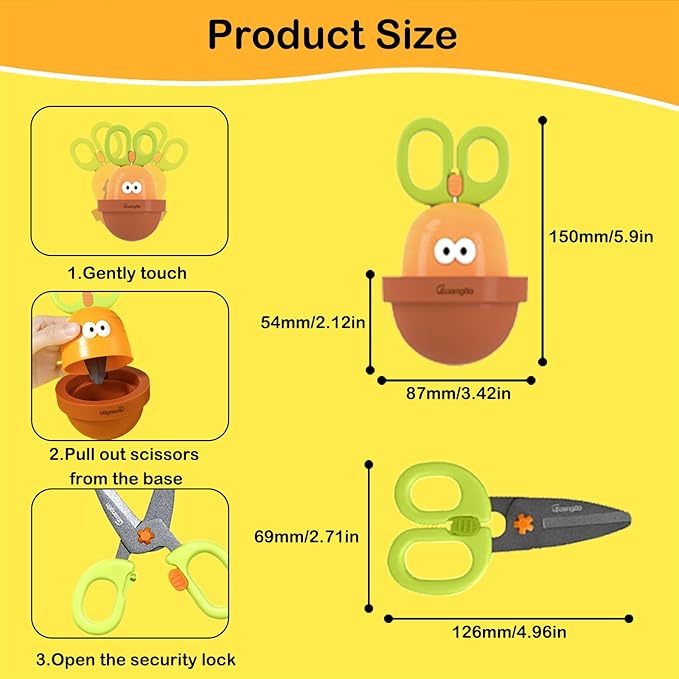 Dravilloy4.73" Carrot-Shaped Safety Scissors with Storage,Office ，Home Scissors for Arts and Crafts,Blunt tip Scissors for Kids. Craft Plastic Scissors for Preschool Supplies and Scrapbooking Supplies