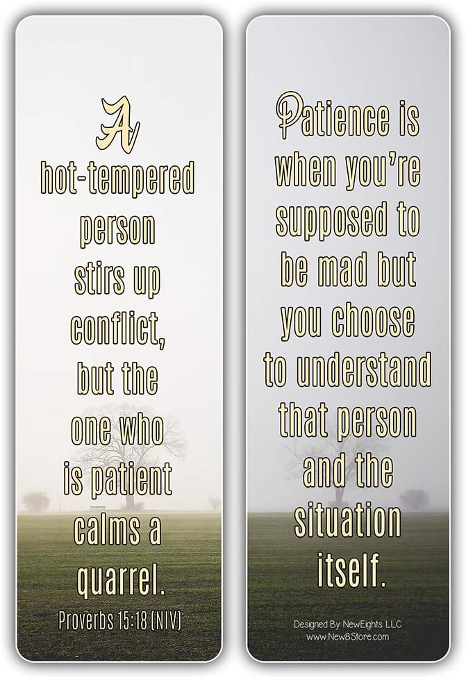NewEights Famous Verses and Quotes on Patience Bookmarks (12-Pack) – Daily Motivational Card Set – Epic Collection Set Book Page Clippers – Cool Gifts for Men, Women – Bible Verses Sayings
