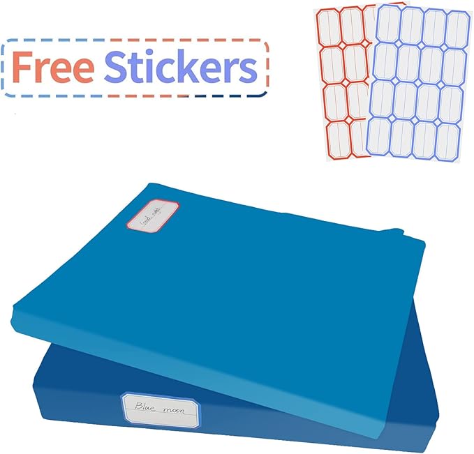2 Pack Stretchable Book Sleeve Covers, for Paperbacks Hardcover Textbooks up to 9" x 12", Office Supplies with Free Sticker Labels (2 Pack, Light Blue + Blue)