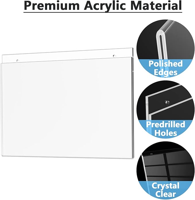 MaxGear Acrylic Sign Holder 11 x 17 inches Wall Mount Sign Holder with Screws Clear Plastic Wall Sign Holder Acrylic Frame for Office, Home, Store, Restaurant, Landscape, 6 Pack