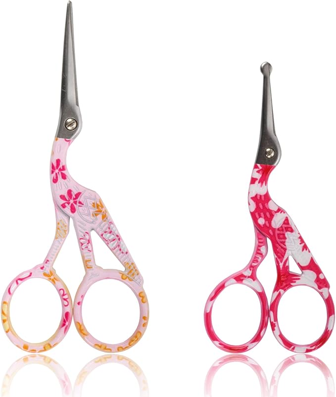 Stork Bird Rounded Safety Tip Embroidery Craft Stainless Steel Crane Scissors - Assortment E - 20 Pairs