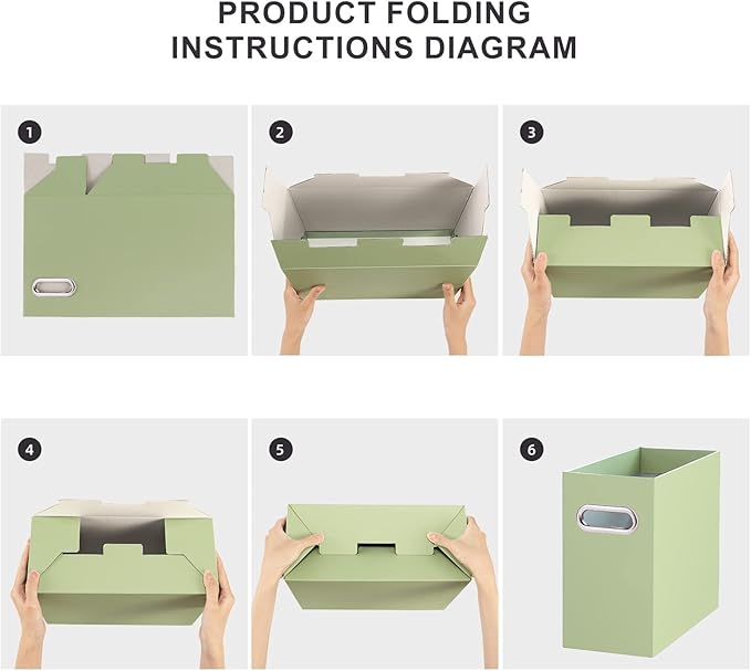 Oterri File Organizer, Small Storage Box, Cardboard File Folder Organizer, Collapsible File Box, Hanging File Organizer for Letter Size, Portable File Box with Handle, Only Box（Green，8 Packs）