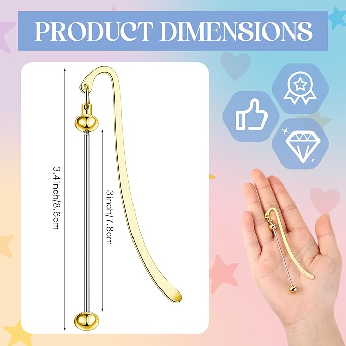 8 Pcs Beadable Bookmarks DIY Metal Blank Bar Bookmark for Beads Modern Beaded Bookmark Craft Jewelry Pendant Charm Gift for Book Lovers Student Teacher Office Supplies (Classic)