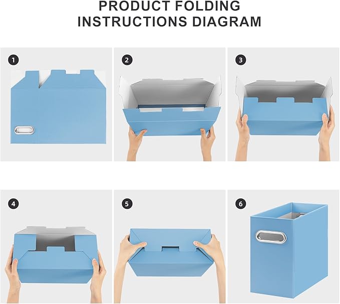 Oterri File Organizer, Small Storage Box, Cardboard File Folder Organizer, Collapsible File Box, Hanging File Organizer for Letter Size, Portable File Box with Handle, Only Box (Blue, 2 Packs)