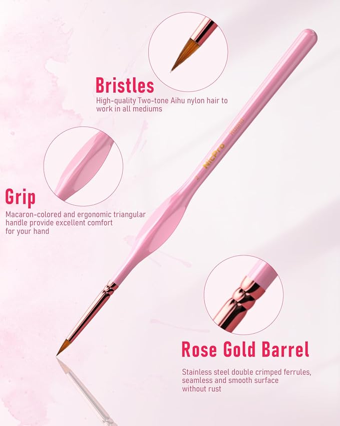 Nicpro 15PCS Micro Fine Detail Paint Brush Set, Aesthetic Pastel Small Miniature Fine Tip Detail Brushes Kit for Acrylic Oil Watercolor, Craft, Models, Miniatures, Rock Painting, Paint by Numbers