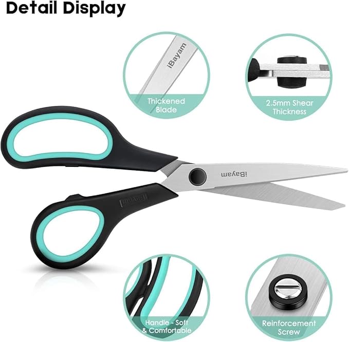 School Scissors Set of 24-Pack, 8" Scissors All Purpose Comfort-Grip Handles Sharp Scissors for High/Middle School Student Teacher Scissor, Office Home Sewing Fabric Supplies, for Right Left Handed