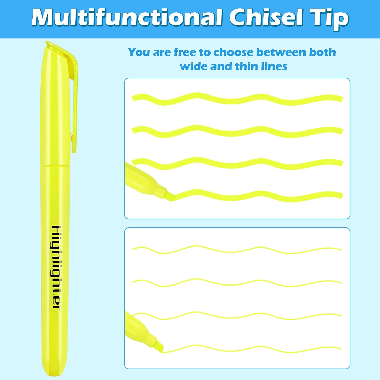 KIZZYEA Highlighters, 60 Pack Yellow Highlighters Bulk, Bright Color Chisel Tip & Dry-Quickly, No Bleed Highlighter Markers for Adult Kids, School Supplies for Teachers, Office Classroom Must Have