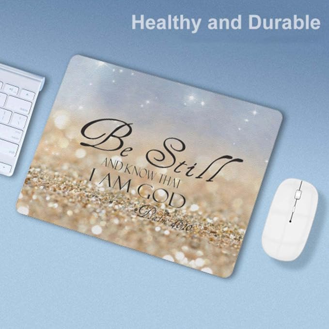 Mouse Pad, Christian Bible Verses Mouse Pad, Square Waterproof Mouse Pad Non-Slip Rubber Base MousePads for Office Laptop, 9.5"x7.9"x0.12" Inch(Be Still)