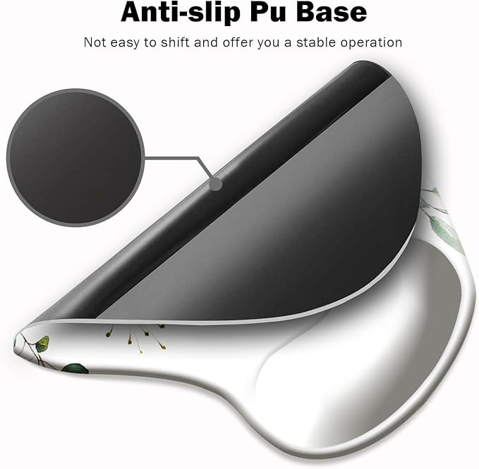 Ergonomic Mouse Pad with Wrist Support and Coaster,Mouse Pads with Non-Slip PU Base for Home Office Working Studying Easy Typing & Pain Relief Watercolor Leaves