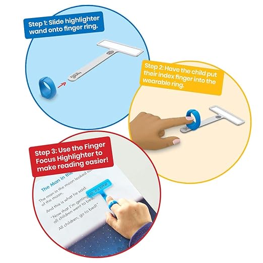 hand2mind FingerFocus Highlighter, Guided Reading Strips, Reading Pointers for Kids, Dyslexia Tools for Kids, ADHD Tools, Special Education School Supplies, Teacher Classroom Must Haves (1 Pack)