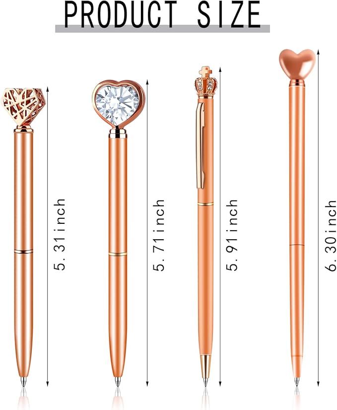 amassan 4Pcs Ballpoint Pens Set, Cute Pens with Crystal Diamond for Journaling, Black Ink Pen Gifts for Wedding Office Desk Supplies, Sand Glitter Pen for Women Office Decor
