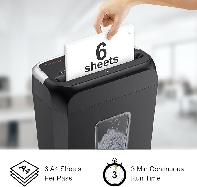Bonsaii Paper Shredder, 5-6 Sheet Crosscut Shredder for Home Use, 3.4 Gals Wastebasket