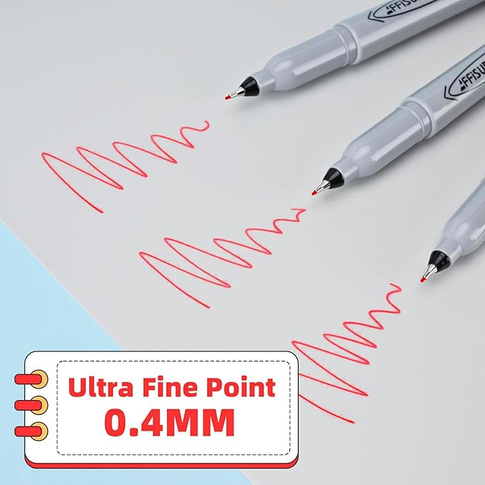 Red Ultra Fine Point Permanent Marker, 20 Pack, 0.4 mm, Precision Fine Tip for Detailed Writing, Art, Crafts & Labeling on Paper, Plastic, Glass, Metal, Waterproof, Fade-Resistant Ink