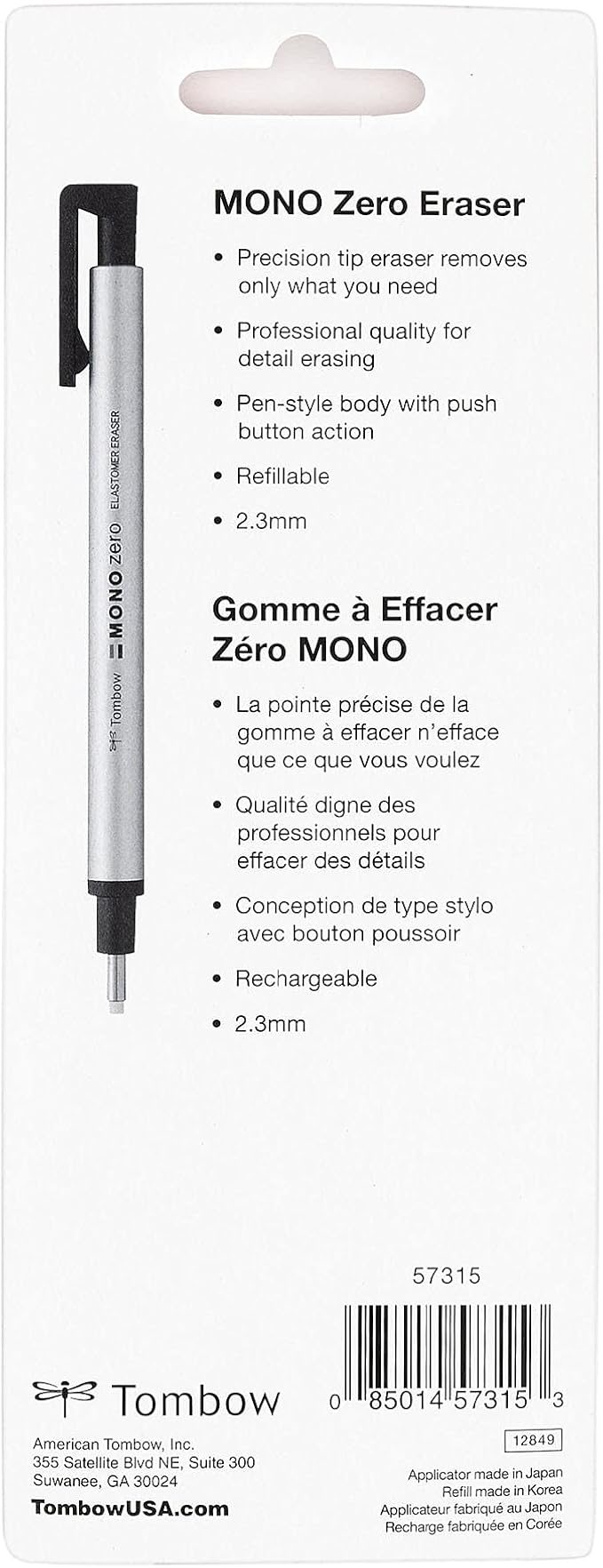 Tombow Mono Zero Eraser Value Pack, Round 2.3mm & Rectangle 2.5mm Precision Tip Pen-Style Eraser with Refills