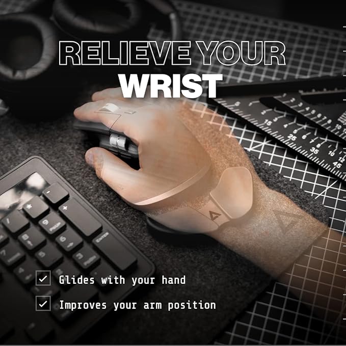 DELTAHUB Carpio 2.0 - Left-Handed Truly Ergonomic Wrist Rest for Mouse, Carpal Tunnel Support, Pain Relief, Anti-Fatigue, Easy Glide, Sleek, Office Computer, Laptop, Gaming - Large, Grey